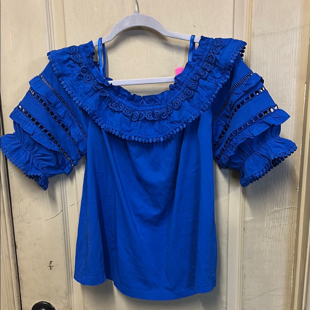 Lilly Pulitzer Blue Ruffled Bib Collar Blouse